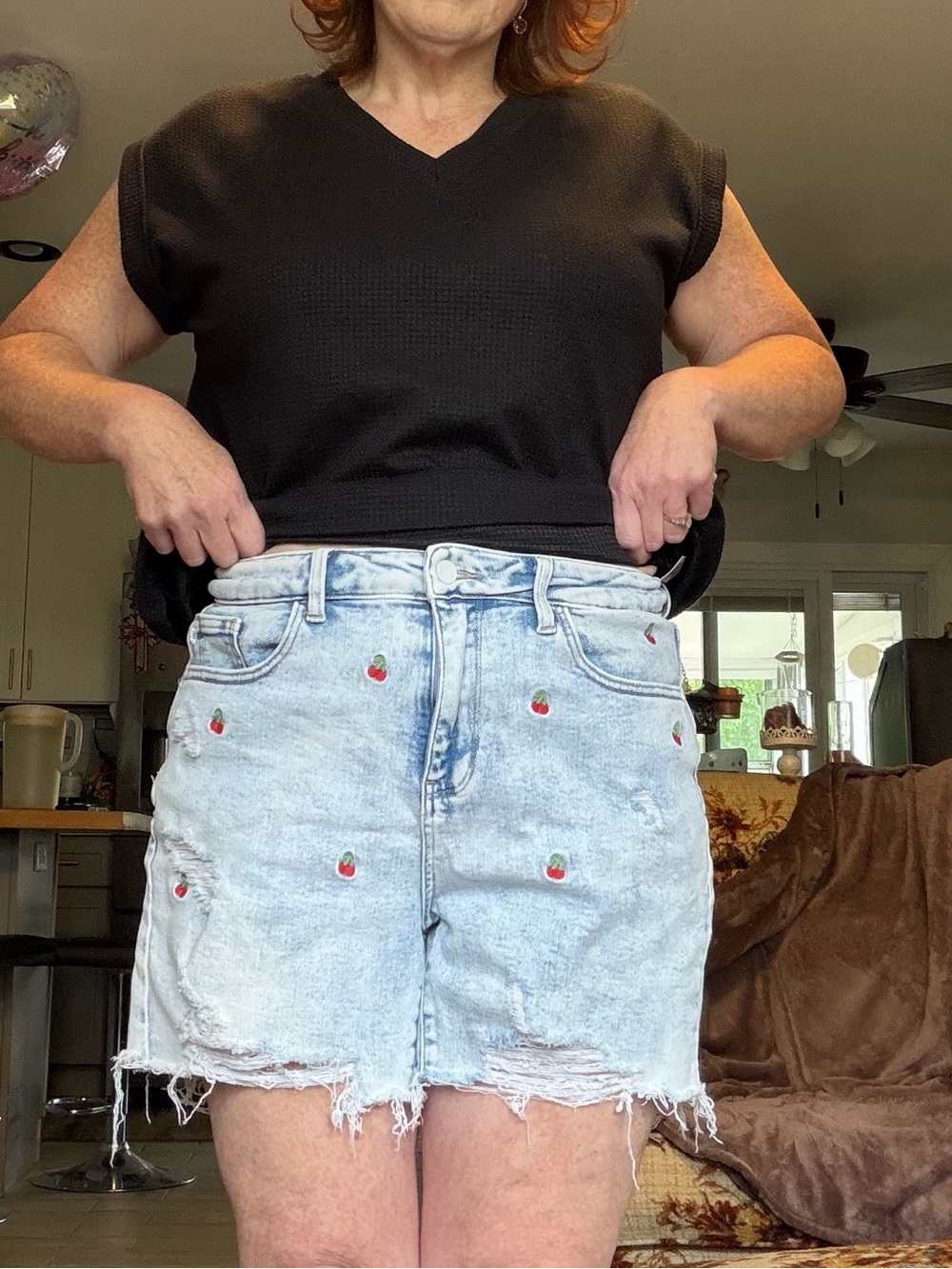 Judy Blue Light Wash Denim Shorts with Cherries Embroidery